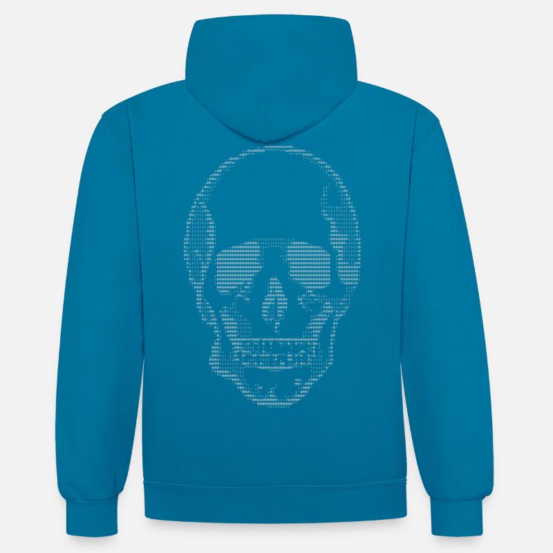 Code ASCII (Skull-One-Edition) - Sweat à capuche contrasté - bleu paon/gris chiné