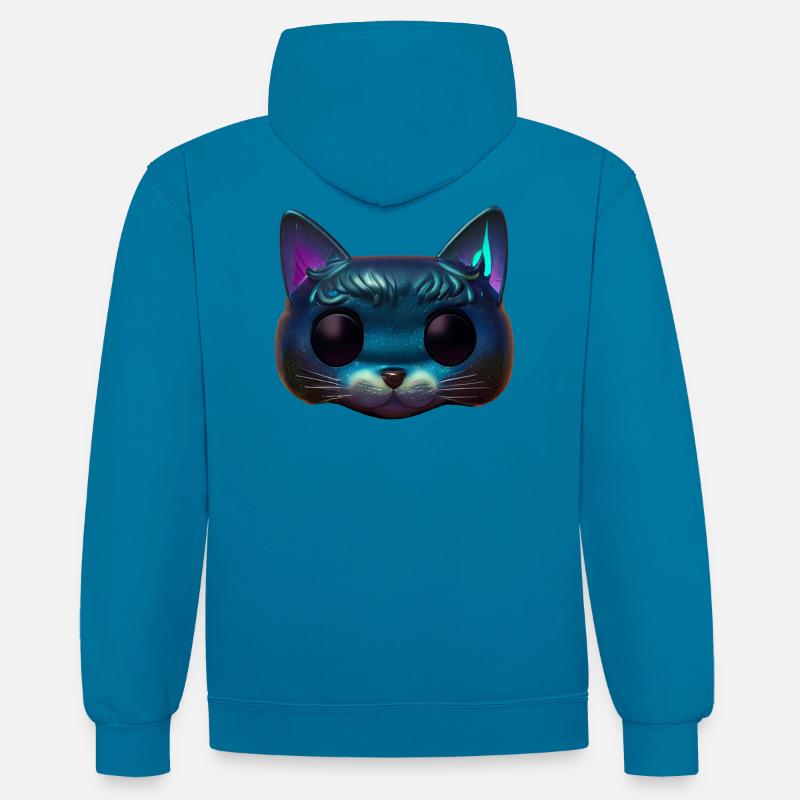 Mignon visage de chat magique! - Sweat à capuche contrasté - bleu paon/gris chiné