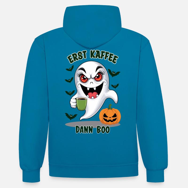 maléfique avec du café - Sweat à capuche contrasté - bleu paon/gris chiné