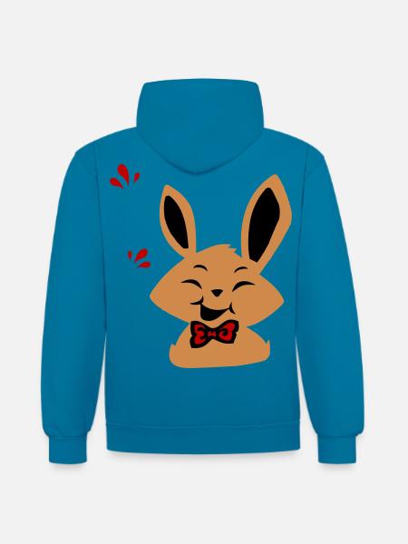 Osterhase - Kontrast-Hoodie - Pfauenblau/Grau meliert