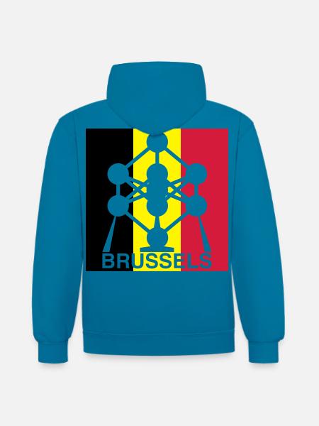 Brussels Atomium – Belgian Flag Square Icon - Contrast hoodie - peacock blue/heather grey
