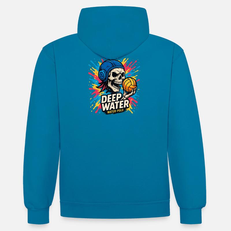 Waterpolo Crane DEEPWATER - Sweat à capuche contrasté - bleu paon/gris chiné