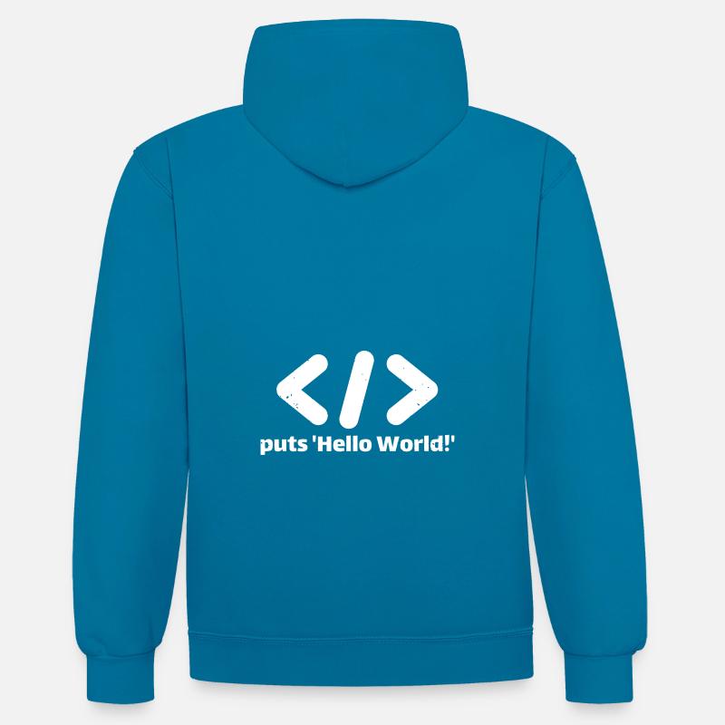 hello world programming ruby - Contrast hoodie - peacock blue/heather grey