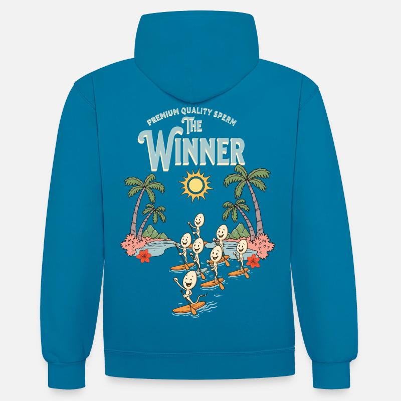Gagnant - Sweat à capuche contrasté - bleu paon/gris chiné