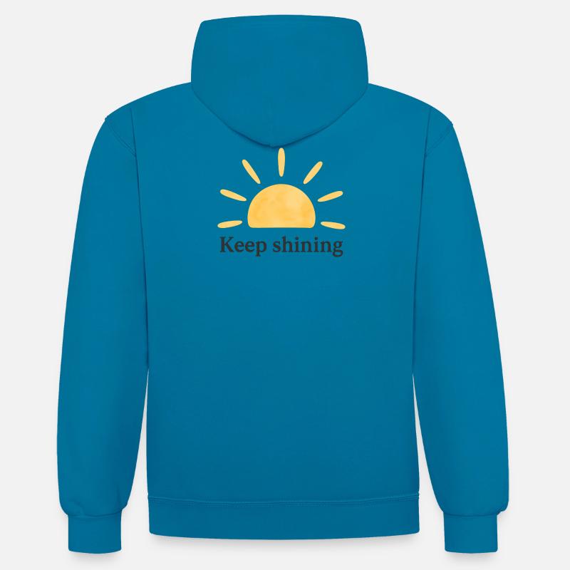 Keep Shining – Sonne – Minimalistisch - Kontrast-Hoodie - Pfauenblau/Grau meliert