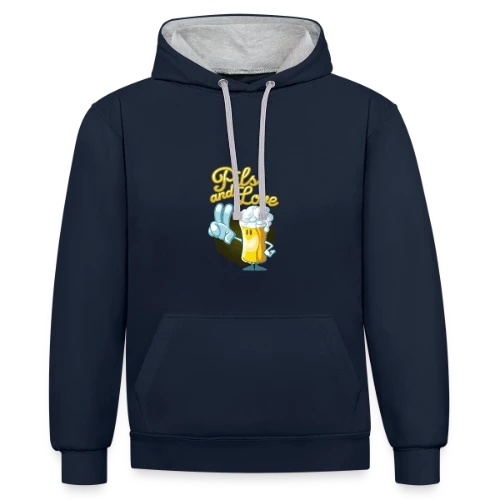Pils & Love : La Bière et l'Amour en Version Cartoon - Sweat à capuche contrasté