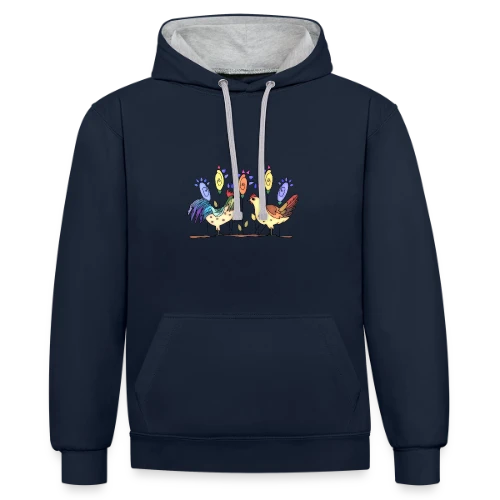 Duo Fermier Coq & Poule - Sweat à capuche contrasté