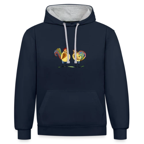 Duo Coq & Poule Champêtre - Sweat à capuche contrasté