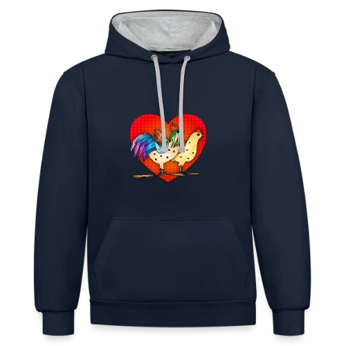 Duo Coq et Poule Champêtre - Sweat à capuche contrasté