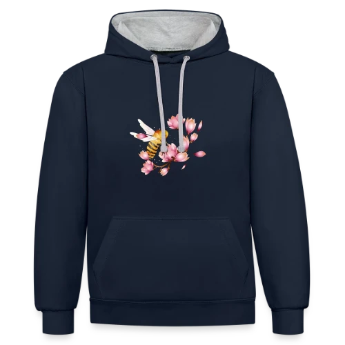 Abeille Volante et Magnolias – Dessin Main Élégant - Sweat à capuche contrasté