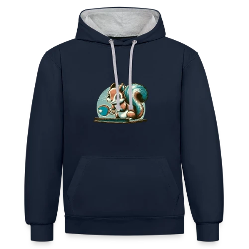 L'Écureuil Champion de Ping-Pong Cartoon - Sweat à capuche contrasté