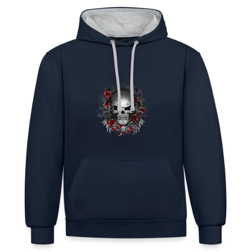 Crâne Gothique Mystique aux Roses Rouges - Sweat à capuche contrasté