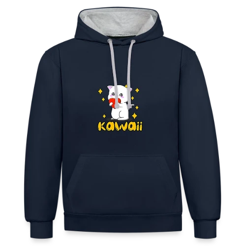 Chat Kawaii Cœur Scintillant - Sweat à capuche contrasté