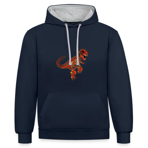 T-Rex Fossile Rouge Éclatant - Sweat à capuche contrasté