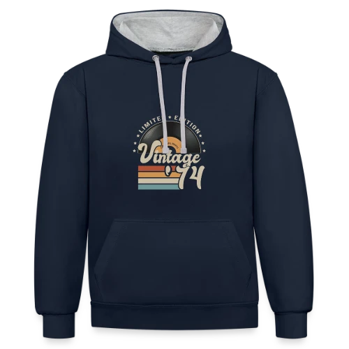 Vinyle Vintage 1974 – Anniversaire 49 ans - Sweat à capuche contrasté