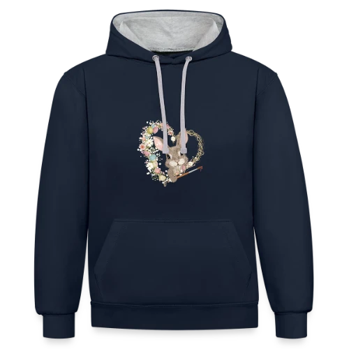 Lapin de Pâques Artiste : Cœur d'Œufs Pastel - Sweat à capuche contrasté