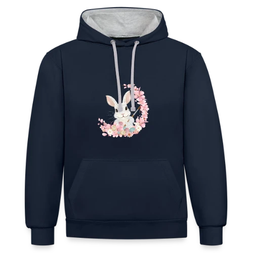 Lapin de Pâques Enchanteur: Fleurs et Pinceau Pastel - Sweat à capuche contrasté