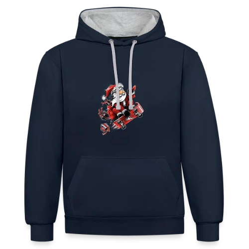 Père Noël Skateur Fou - Sweat à capuche contrasté