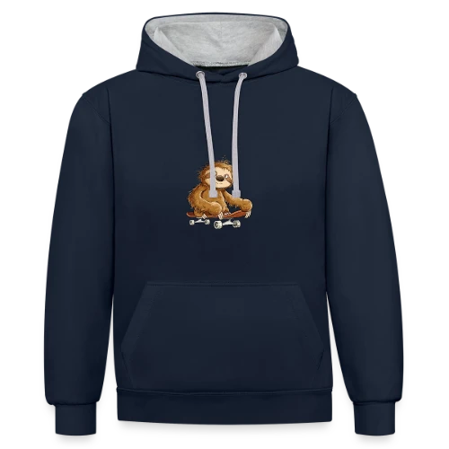 Paresseux Skateboarder Cartoon - Relax et Style - Sweat à capuche contrasté