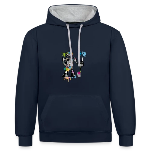 Le Robot Artiste au Pinceau - Sweat à capuche contrasté