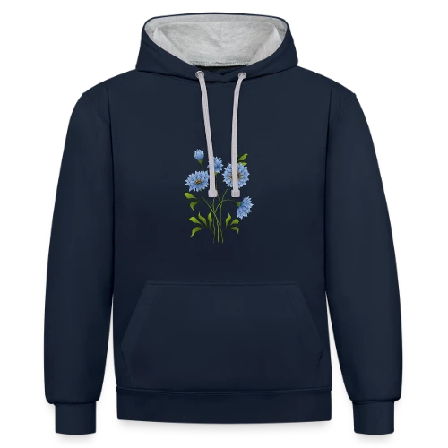 Éclat Floral Bleu - Sweat à capuche contrasté