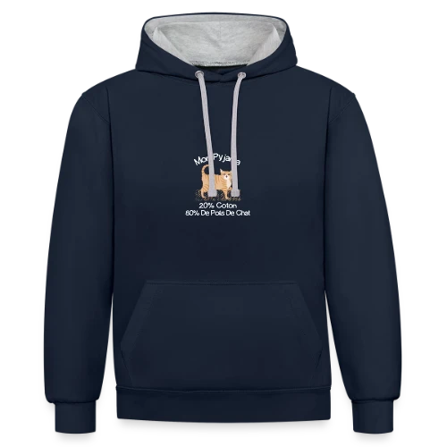 T-shirt Humour 'Mon Pyjama 80% Poils de Chat' - Sweat à capuche contrasté