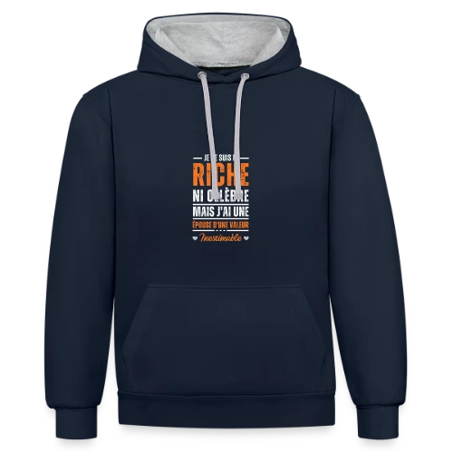 T-Shirt Homme - Mon Épouse D'une Valeur Inestimable - Sweat à capuche contrasté