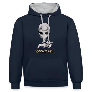 Wanna Probe Freches Alien - Kontrast-Hoodie - Navy/Grau meliert - Vorne - Nico (186cm)