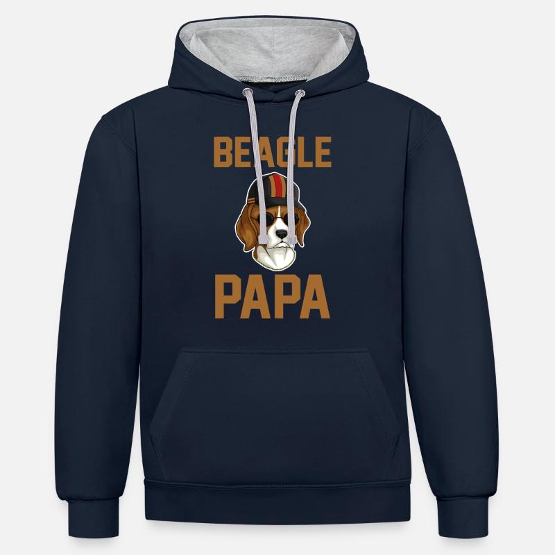Chien Beagle Papa - Sweat à capuche contrasté - bleu marine/gris chiné