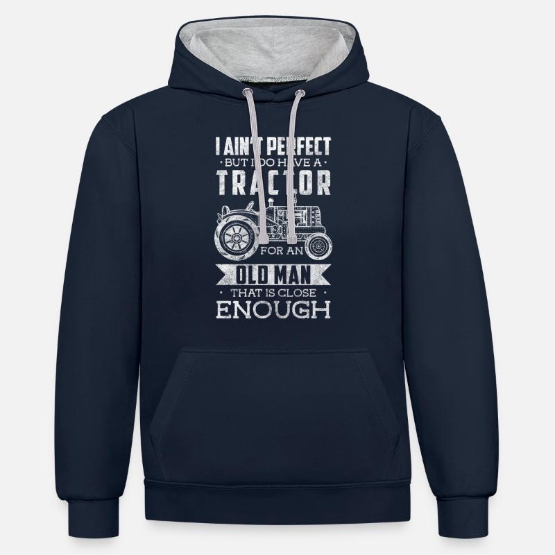 Bauer Bauernhof Acker Ernte - Kontrast-Hoodie - Navy/Grau meliert