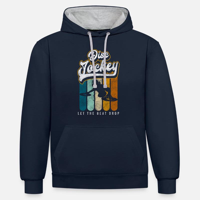 Fête, Amour, Ambiance, Passe-temps - Sweat à capuche contrasté - bleu marine/gris chiné