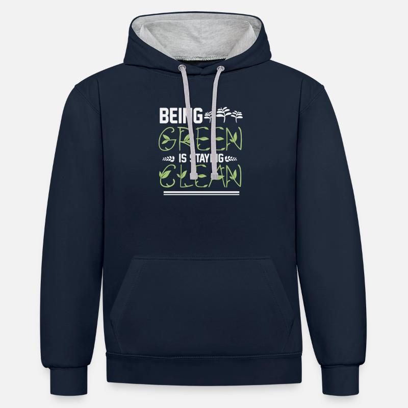 Être vert, c’est rester propre - Sweat à capuche contrasté - bleu marine/gris chiné