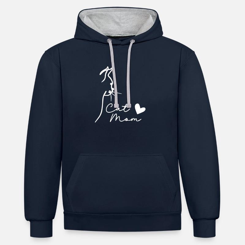 Maman chat - Sweat à capuche contrasté - bleu marine/gris chiné