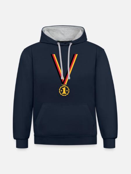 Medaille Platz 1 - Kontrast-Hoodie - Navy/Grau meliert