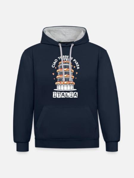 Design skæve tårn i Pisa Italien Humor Italiensk Pizza - Kontrast-hoodie - navy/gråmeleret