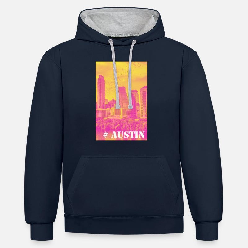 Austin - Sweat à capuche contrasté - bleu marine/gris chiné