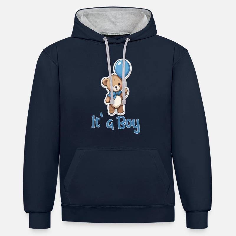 It a Boy - Kontrast-Hoodie - Navy/Grau meliert