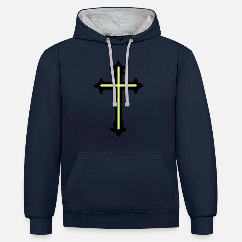 Symbole de croix Ligne - Sweat à capuche contrasté - bleu marine/gris chiné