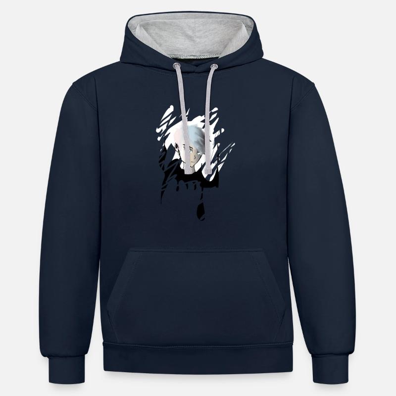 Garçon à l'anime - Sweat à capuche contrasté - bleu marine/gris chiné