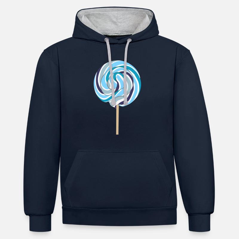 Bleu Lolli avec tige - Sweat à capuche contrasté - bleu marine/gris chiné