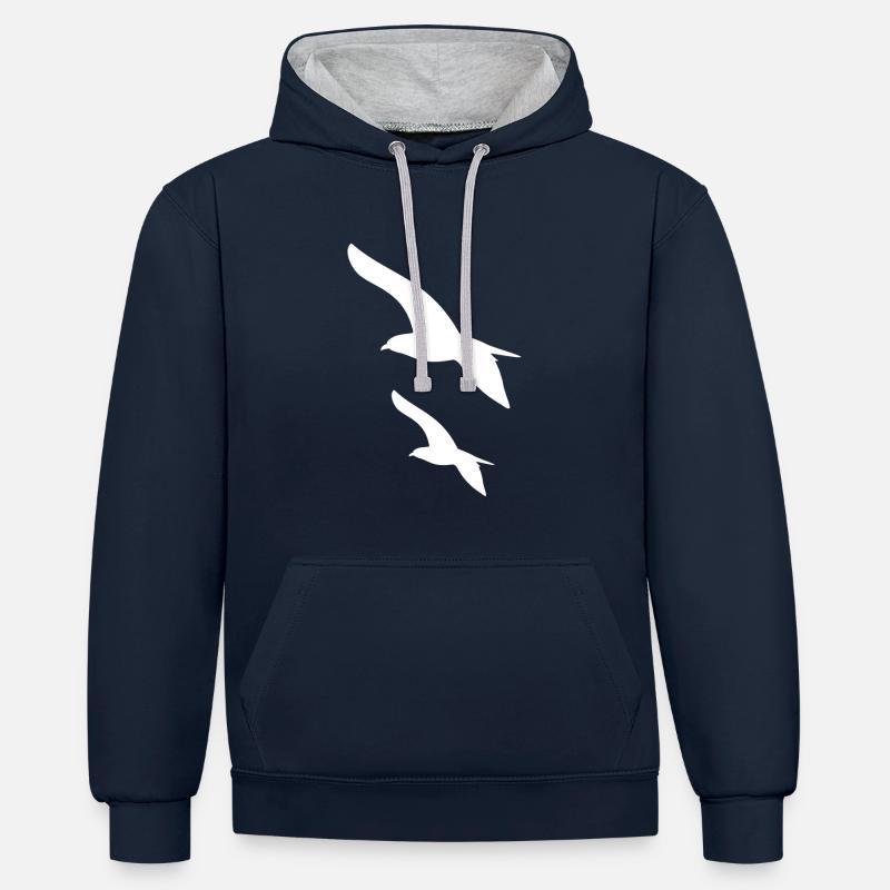 Les oiseaux blancs - Sweat à capuche contrasté - bleu marine/gris chiné