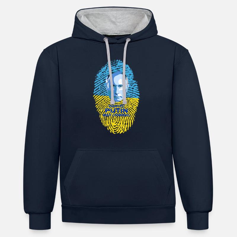 Recherché: POUTINE - Sweat à capuche contrasté - bleu marine/gris chiné