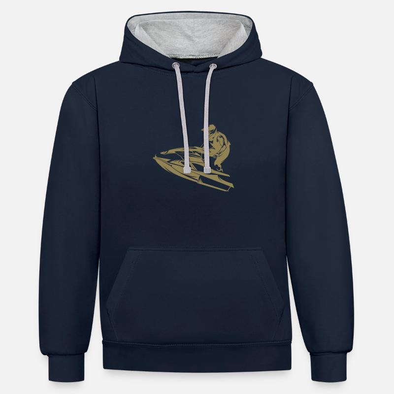 Jet ski rapide en silhouette - Sweat à capuche contrasté - bleu marine/gris chiné
