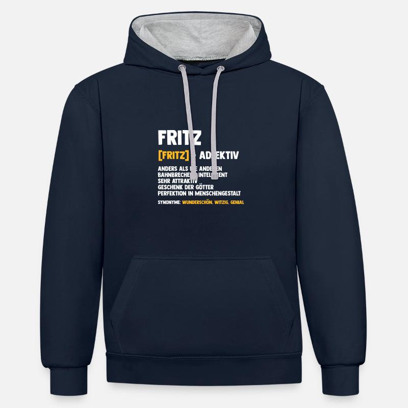 Fritz - Sweat à capuche contrasté - bleu marine/gris chiné