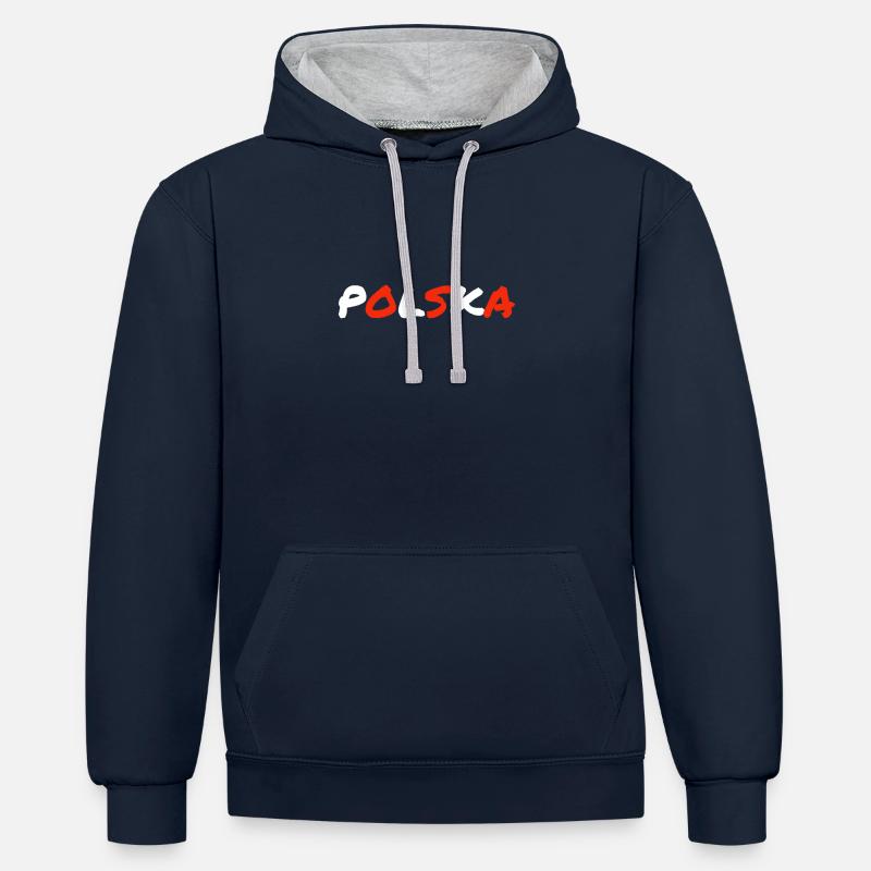 Polska - Sweat à capuche contrasté - bleu marine/gris chiné