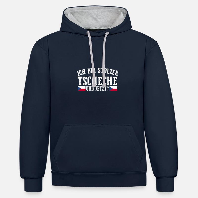 Tchèques République tchèque - Sweat à capuche contrasté - bleu marine/gris chiné