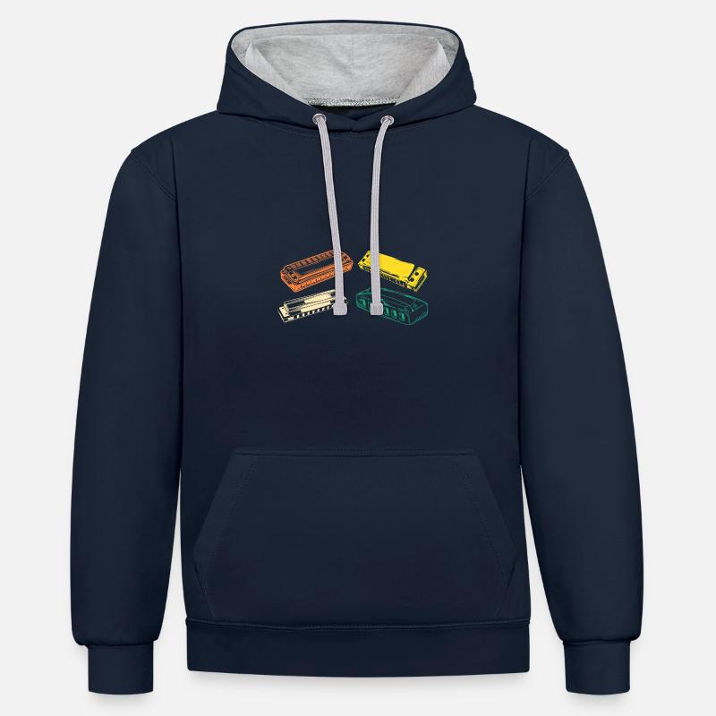 Harmonika Evolution Mundharmonika - Kontrast-Hoodie - Navy/Grau meliert