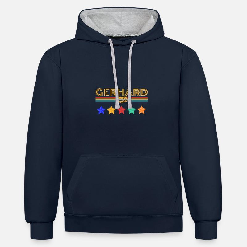 Gerhard - Sweat à capuche contrasté - bleu marine/gris chiné