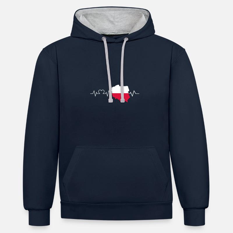 Pole heartbeat Pologne - Sweat à capuche contrasté - bleu marine/gris chiné