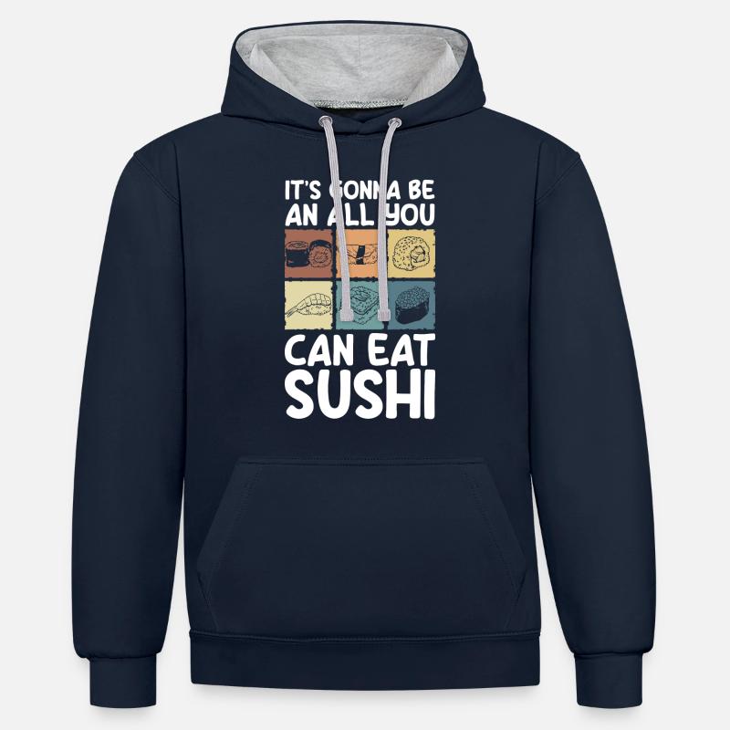 Comptoir buffet libre-service gourmand - Sweat à capuche contrasté - bleu marine/gris chiné